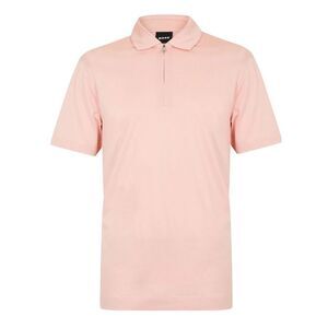 Boss Mens Logo Half Zip Polo Shirt / Light Pink
